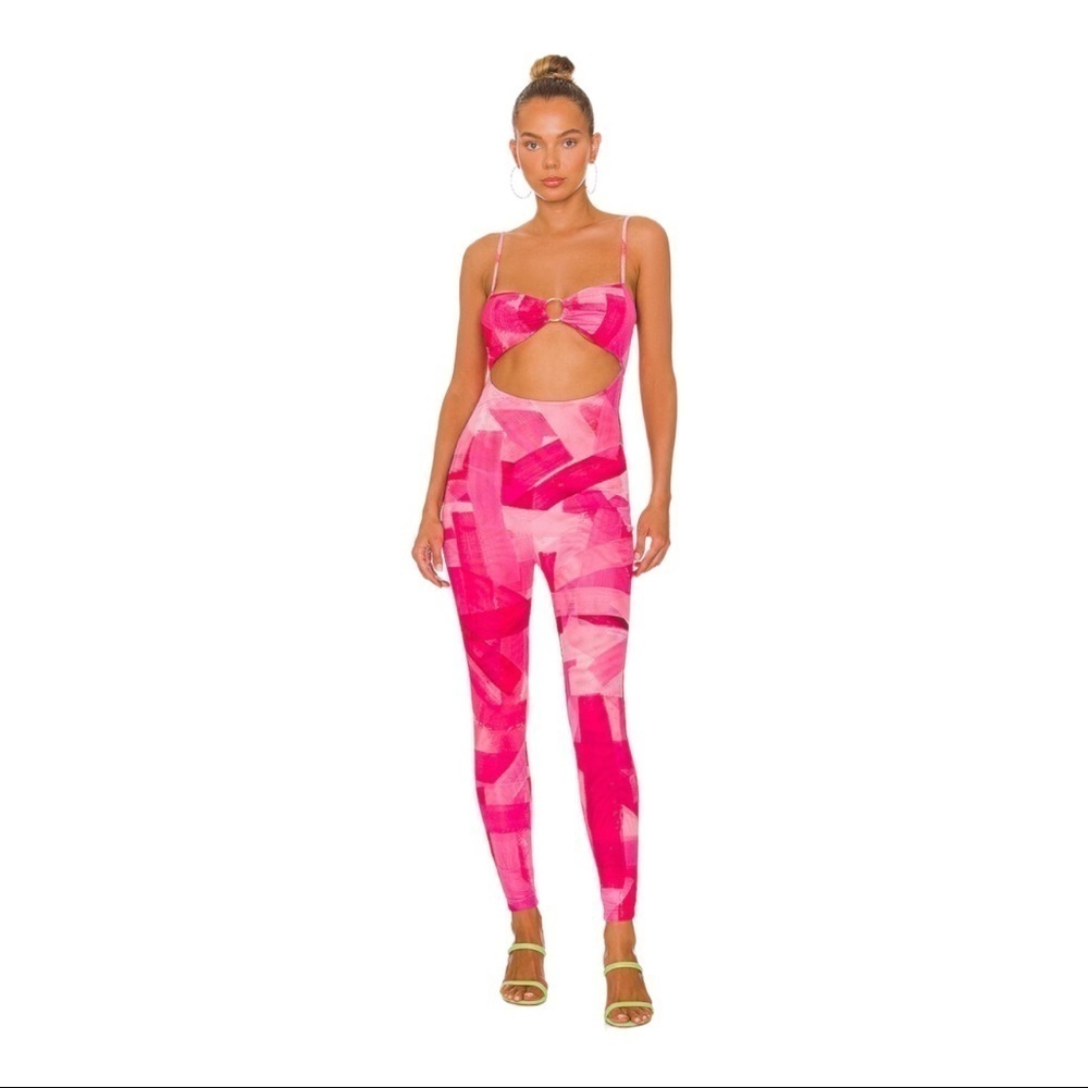 NEW Farai London Pink Stretch Jumpsuit Revolve Cleo in Electric Orchid Pink L - Picture 7 of 8
